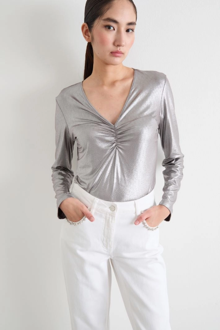 Foiled jersey top - SILVER