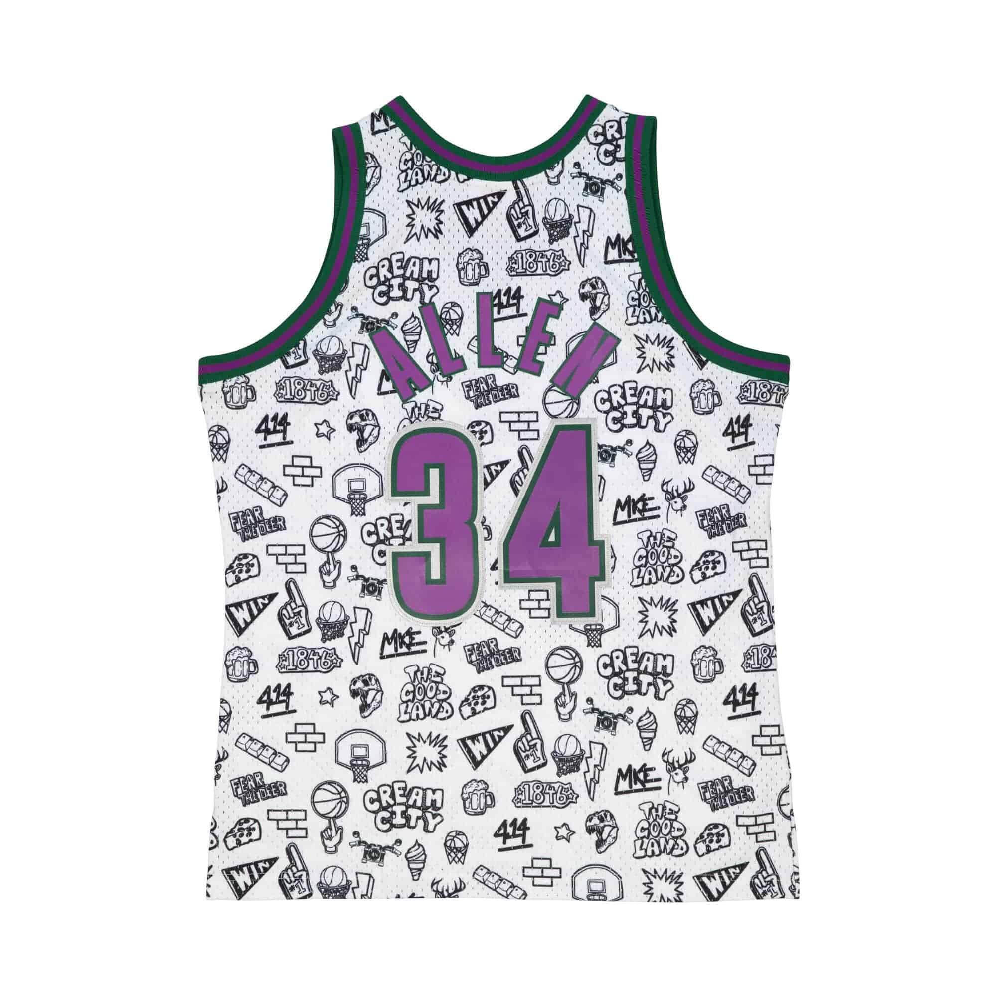Ray Allen #34 Milwaukee Bucks Doodle Mitchell & Ness Swingman NBA Jersey