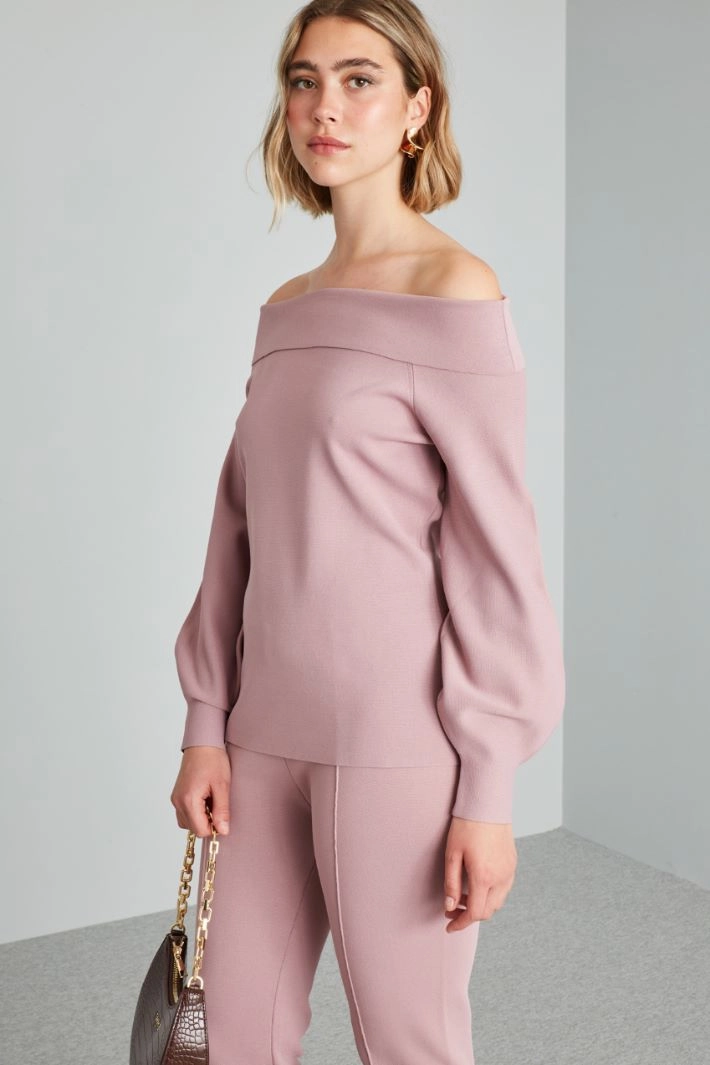 Viscose off-the-shoulder sweater - ANTIQUE PINK