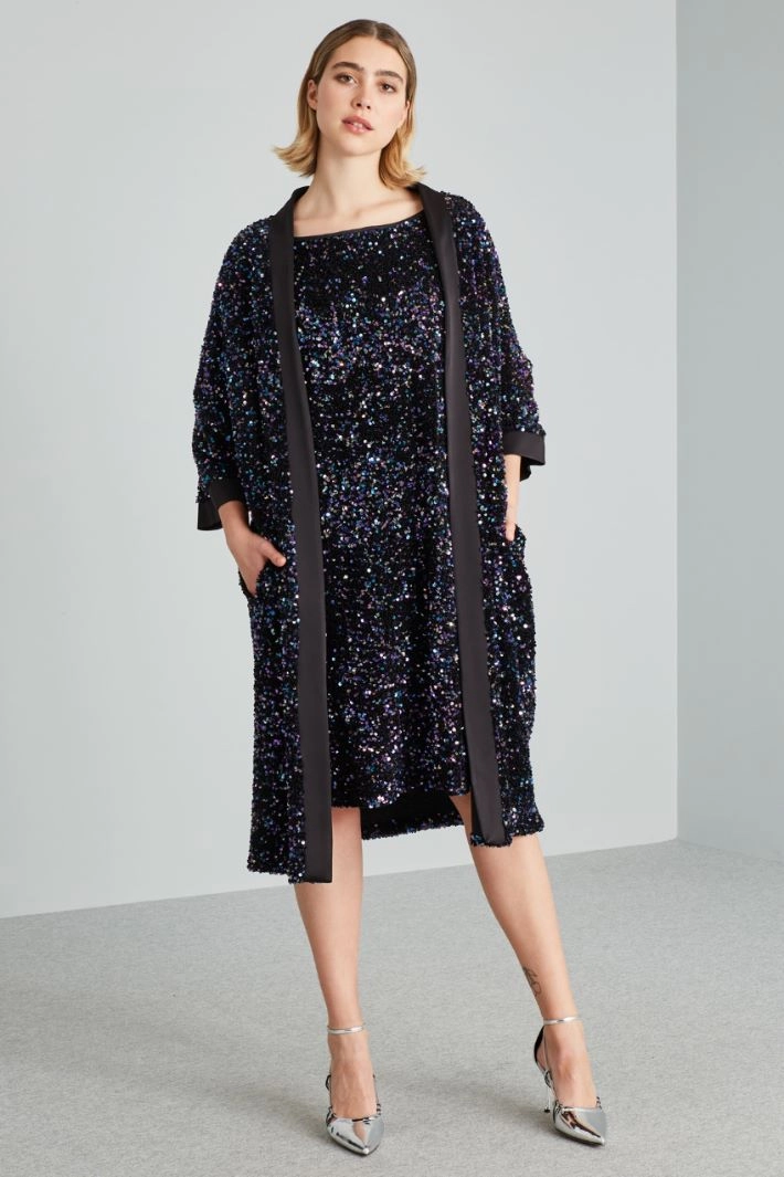 Sequinned kimono duster coat - BLACK VIOLET