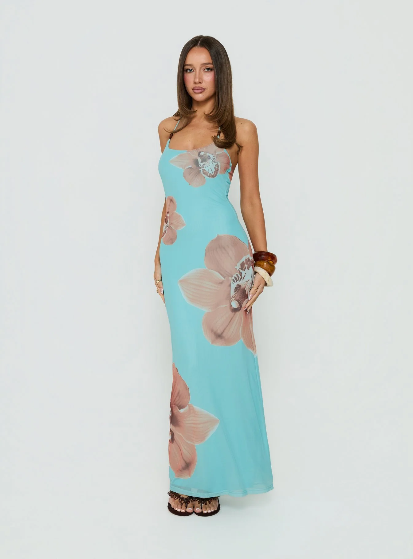 Kamina Beaded Halter Maxi Dress Turquoise