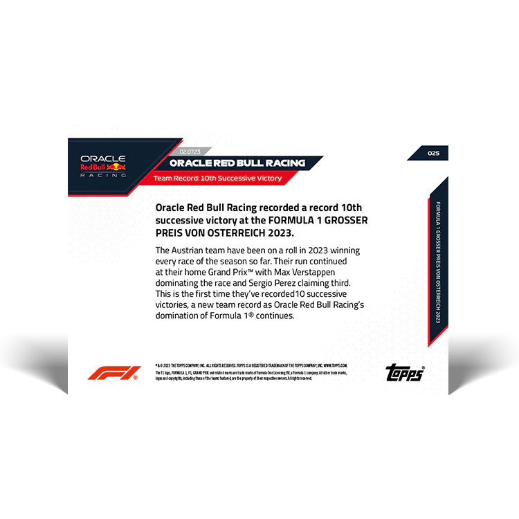 Topps UK - Team Record: 10th Successive Victory - F1 TOPPS NOW® Card #25