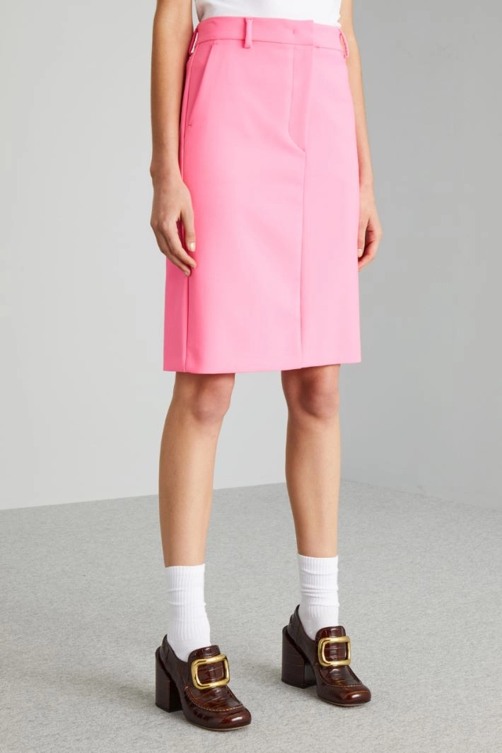 Straight-fit stretch wool skirt - VIVID PINK