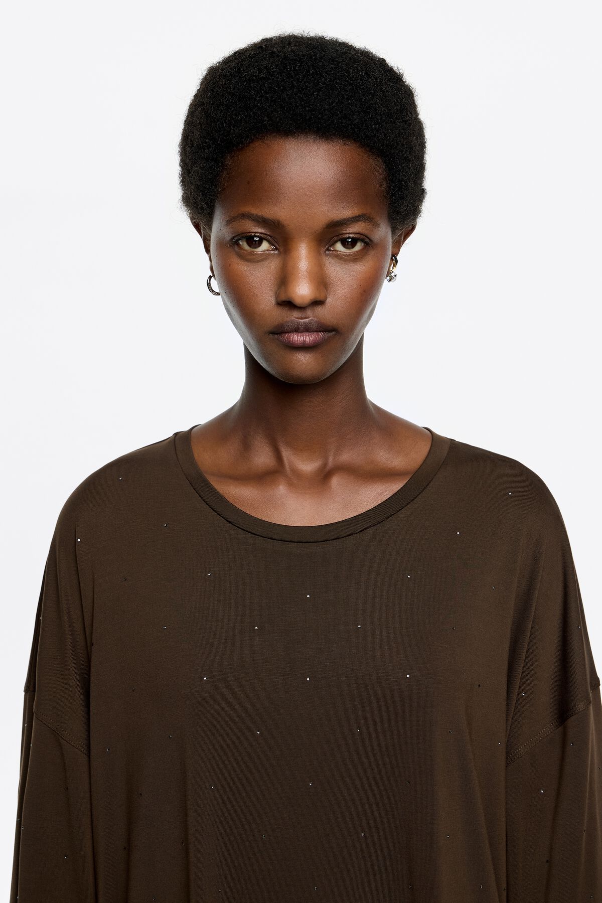 Dark brown tulle sleeve dress