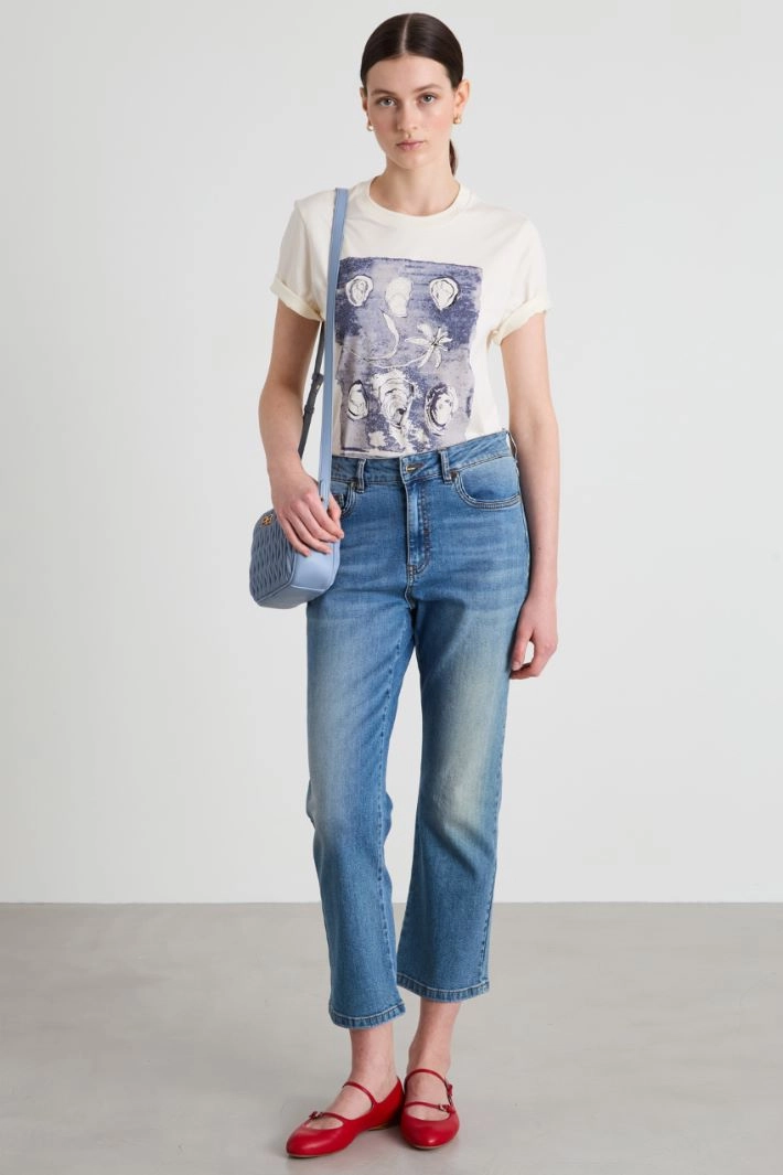 Cotton T-shirt with print - IVORY BLUE