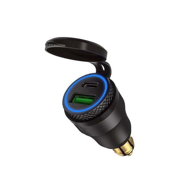 Tecno globe DIN USB & USB-C Car Lighter Adapter Universal - BlackRef : CTR.DIN.USB.USBC