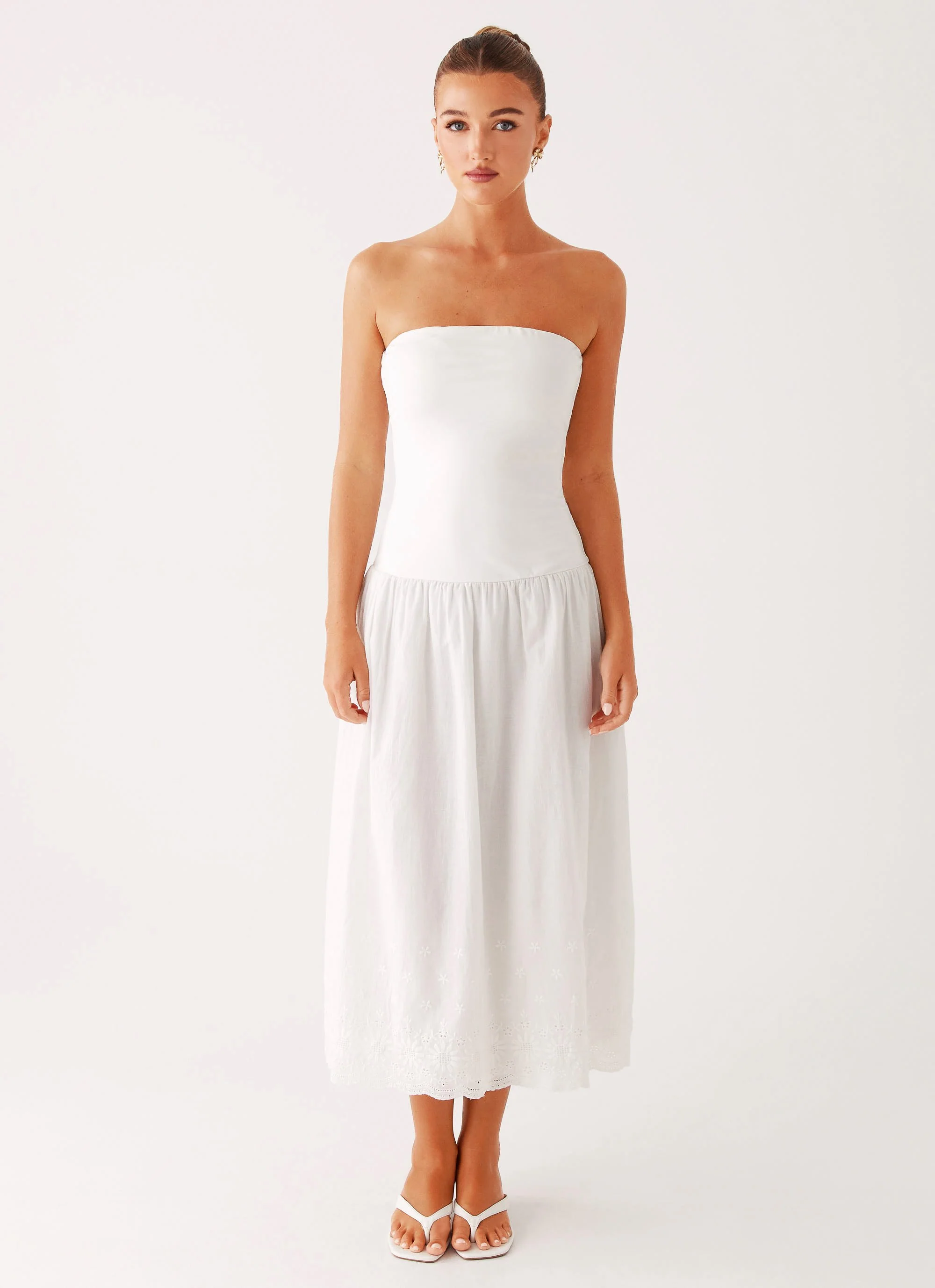 Cherry Skies Midi Dress - White