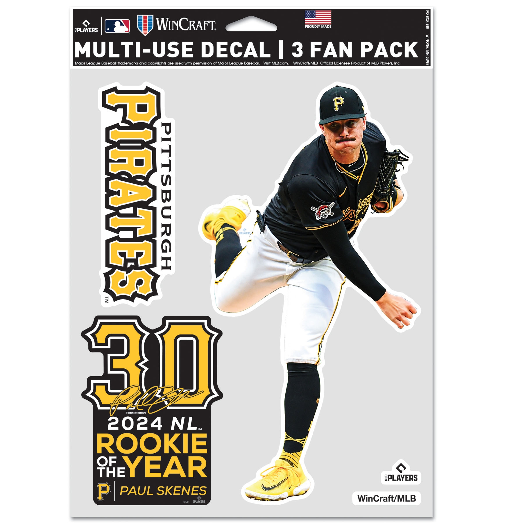 Paul Skeenes #30 Pittsburgh Pirates Player MLB Decals Set (3 Pcs.)