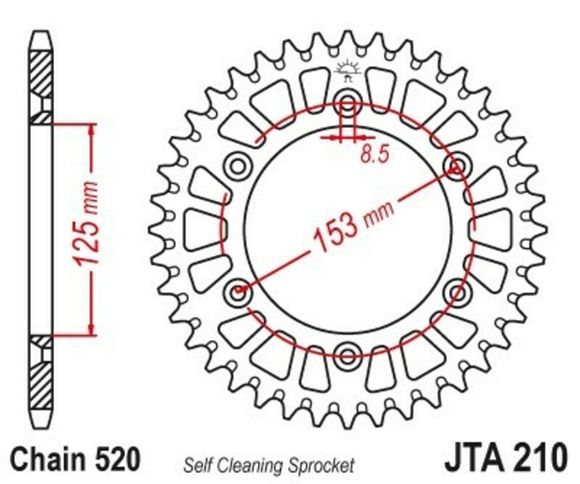 JT. Ultra-light, mud-shedding aluminum Sprocket 210 - 520Ref: JTC00499A / 1096566001