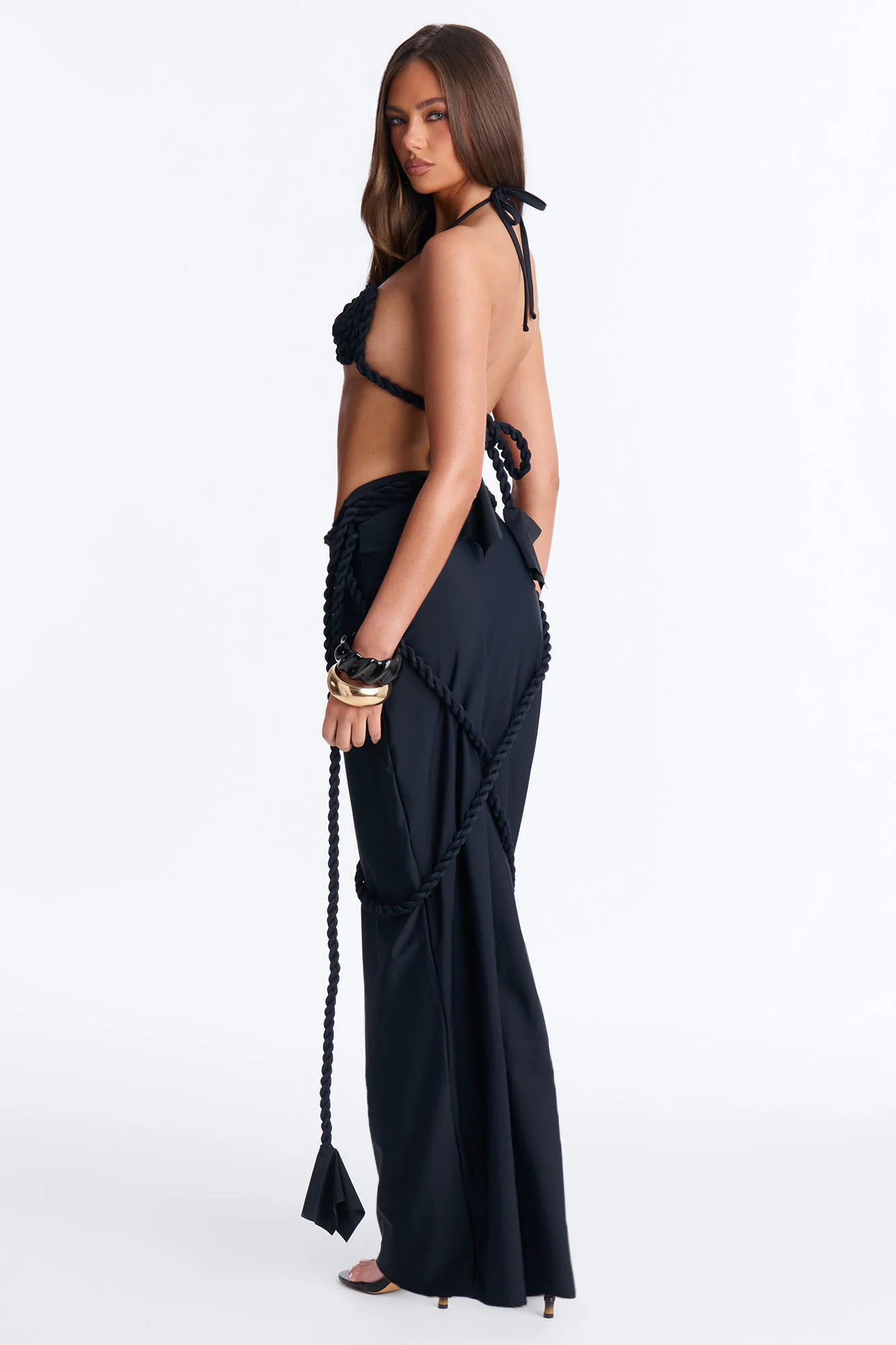 Leo Summer Rope 3 Piece Bikini & Maxi Skirt Set - Black