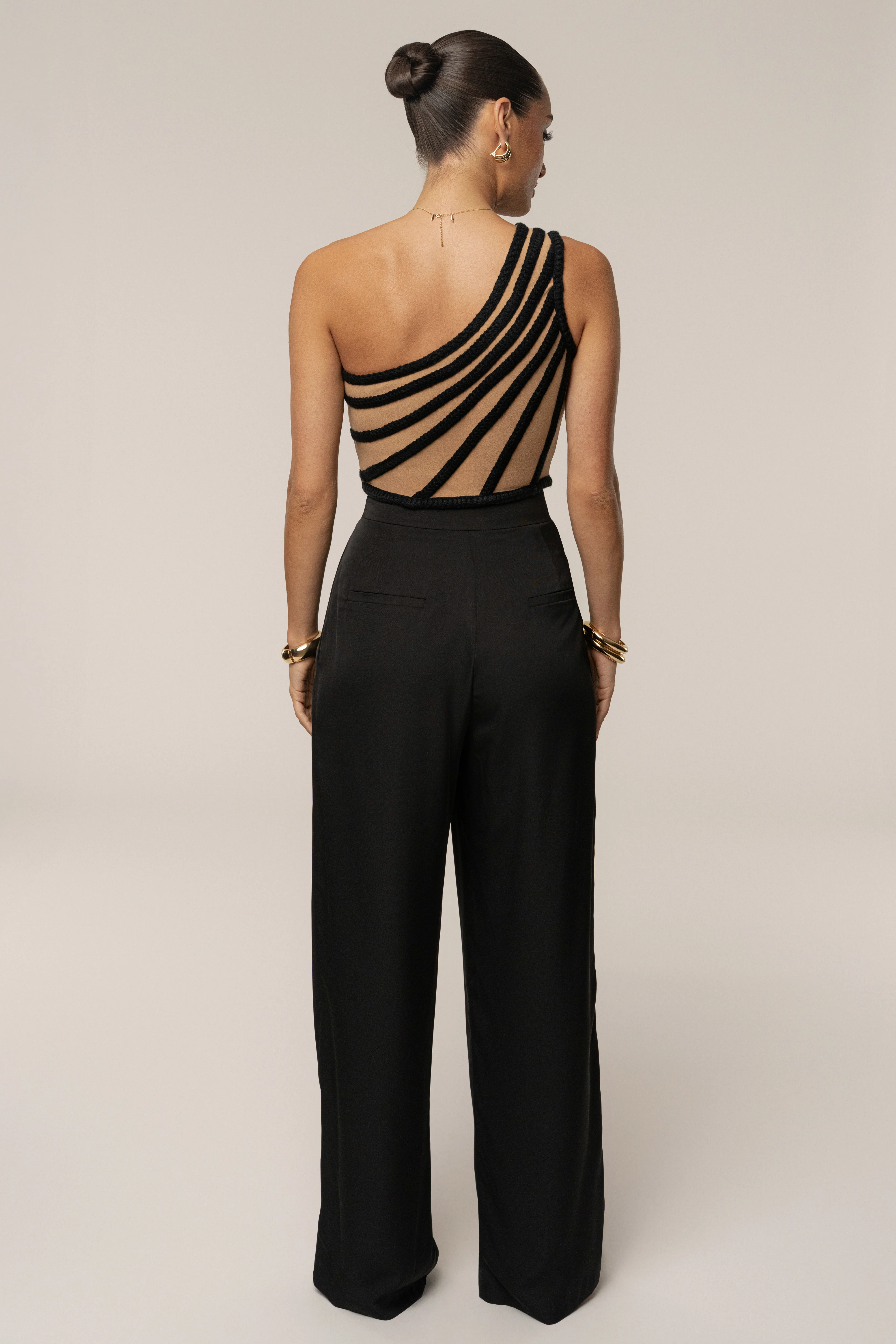 Black Braided One Shoulder Top
