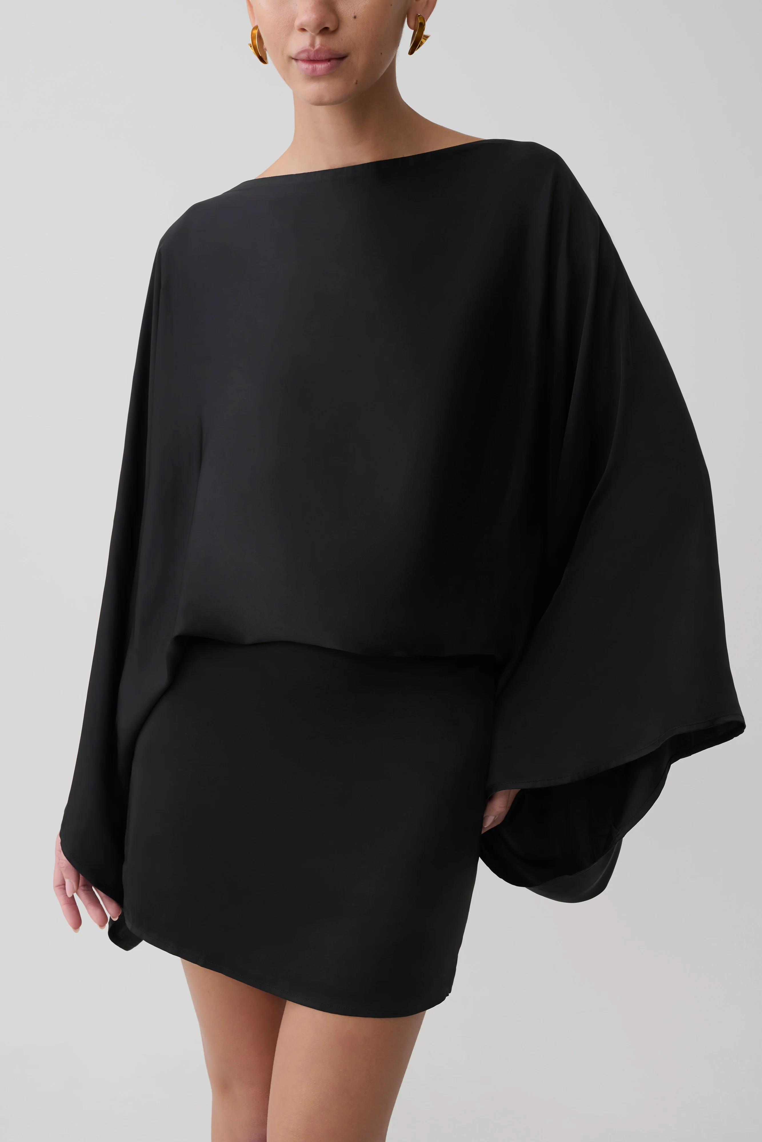 Anoushka Cowl Back Satin Mini Dress - Black