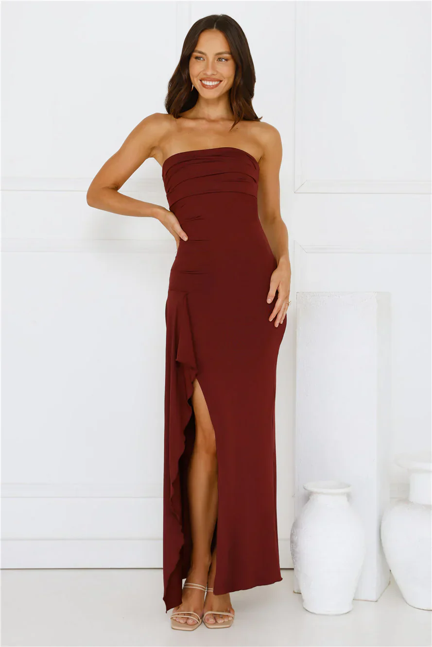 Sunshine Shuffle Strapless Maxi Dress Burgundy