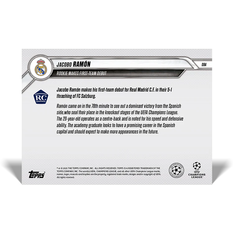 Jacobo Ramón - Rookie makes first-team debut - 24/25 UCL Topps NOW® Card 84