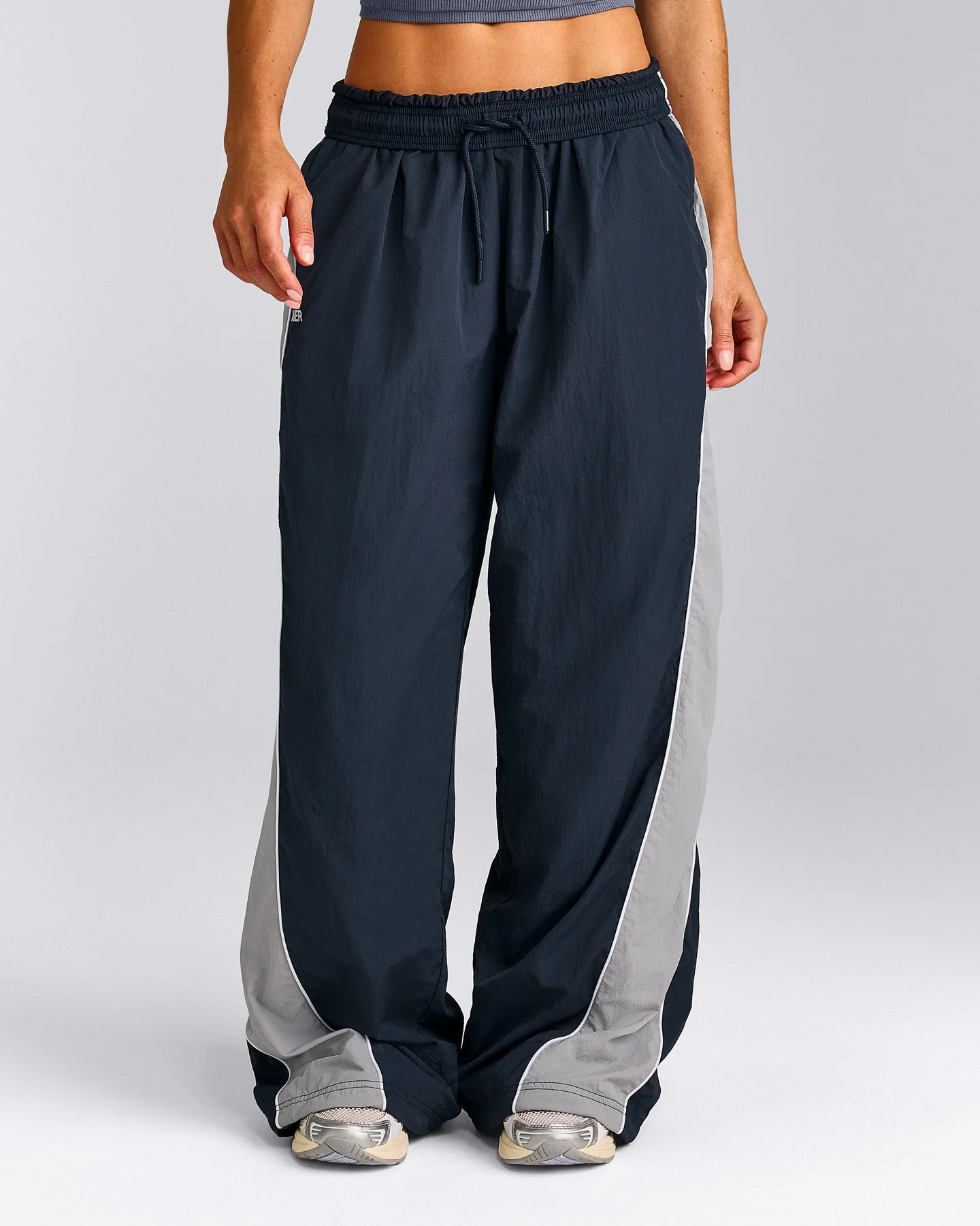 Oversized Contrast Piped Woven Straight Leg Track Bottoms | True Blue