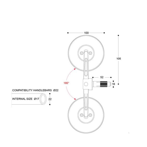 Rétroviseur Barracuda SKIN-S BAR END B-LUX (la paire) Universel - NoirRef : BAR0149 / N2000-SSB