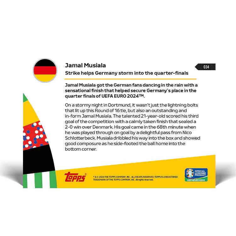 Jamal Musiala - Strike helps Germany storm into the quarter-finals- EURO 2024 TOPPS NOW® Card 34