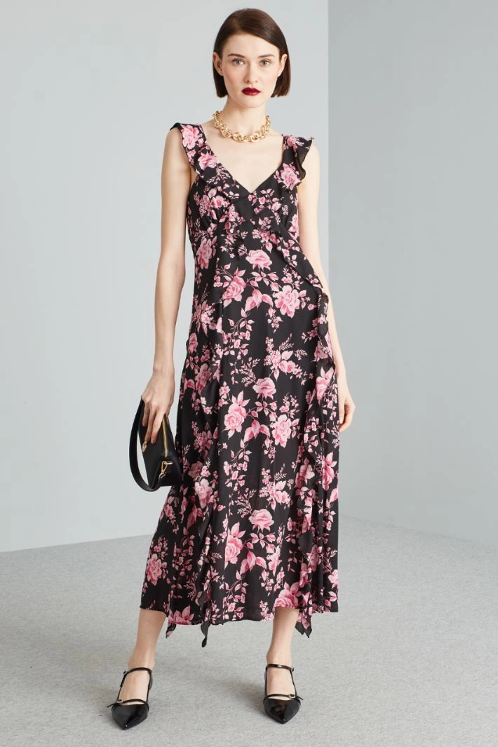 Long flounced dress - BLACK PINK FUCHSIA