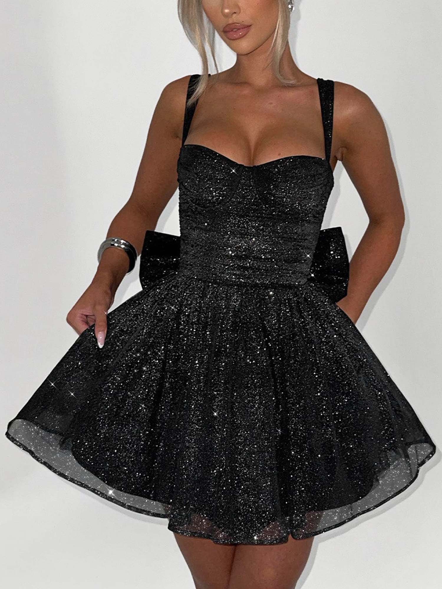Black Sequin Strap Mini Dress