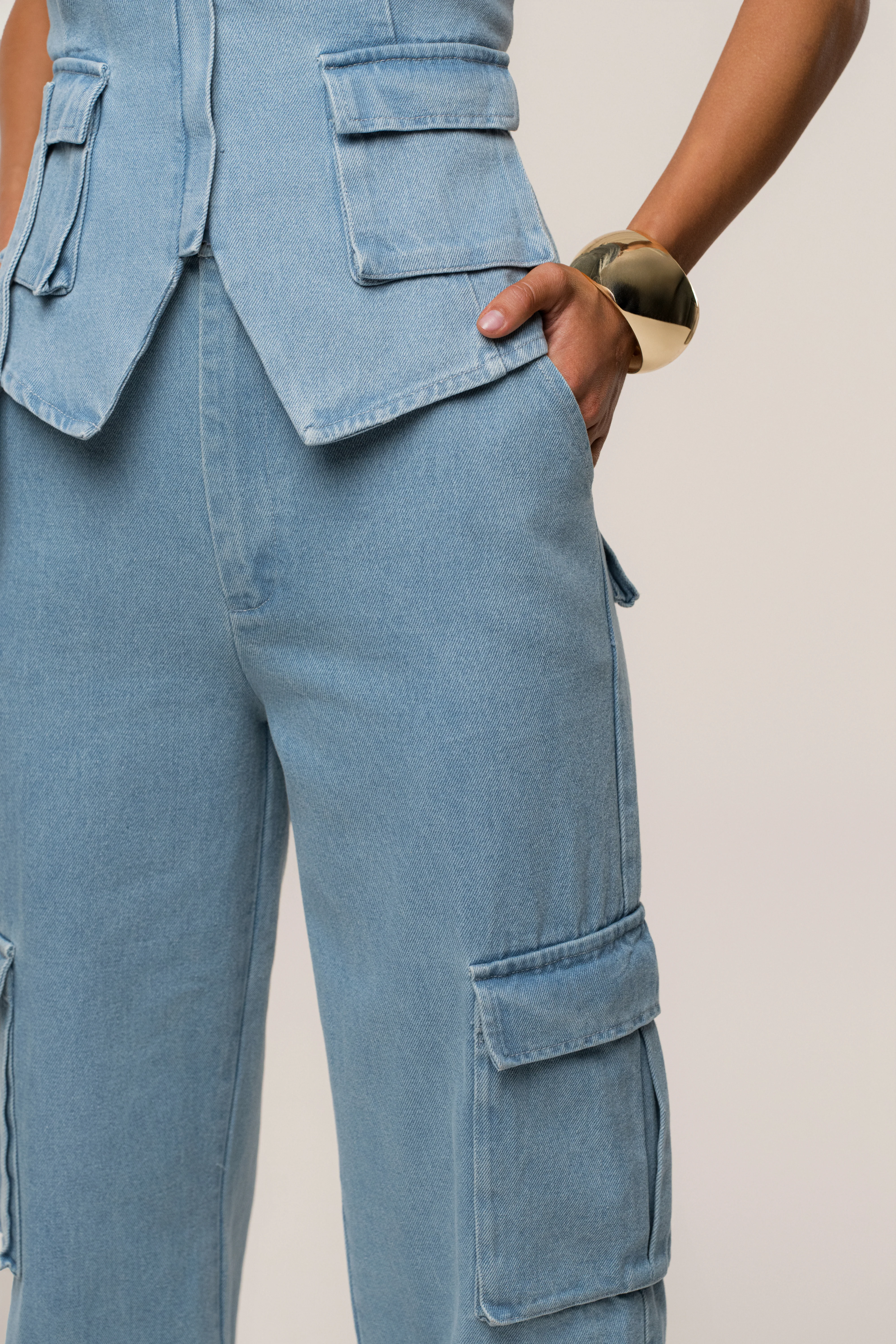 Medium Wash Denim Utility Cargo Pants