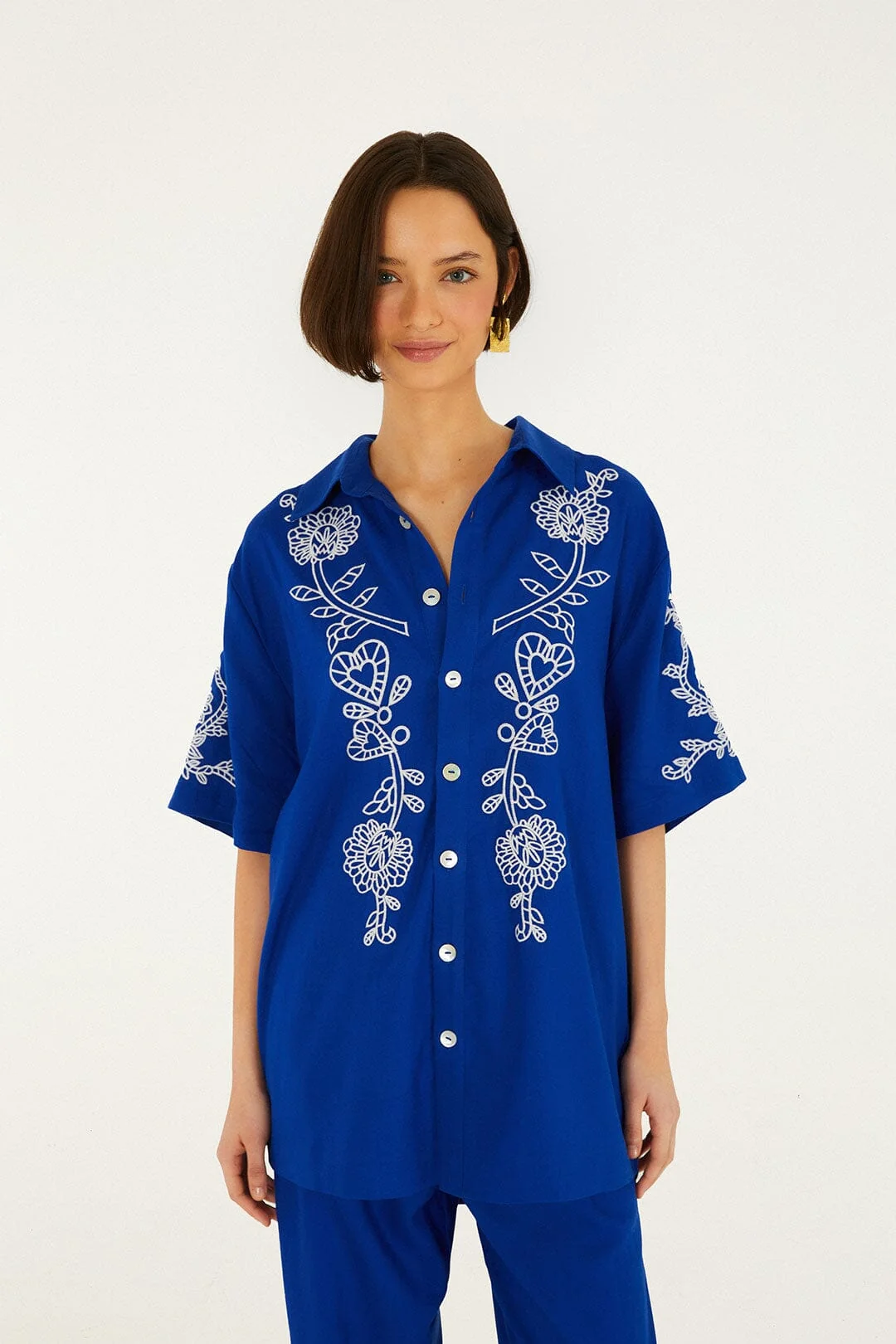 Blue Romantic Embroidered Shirt