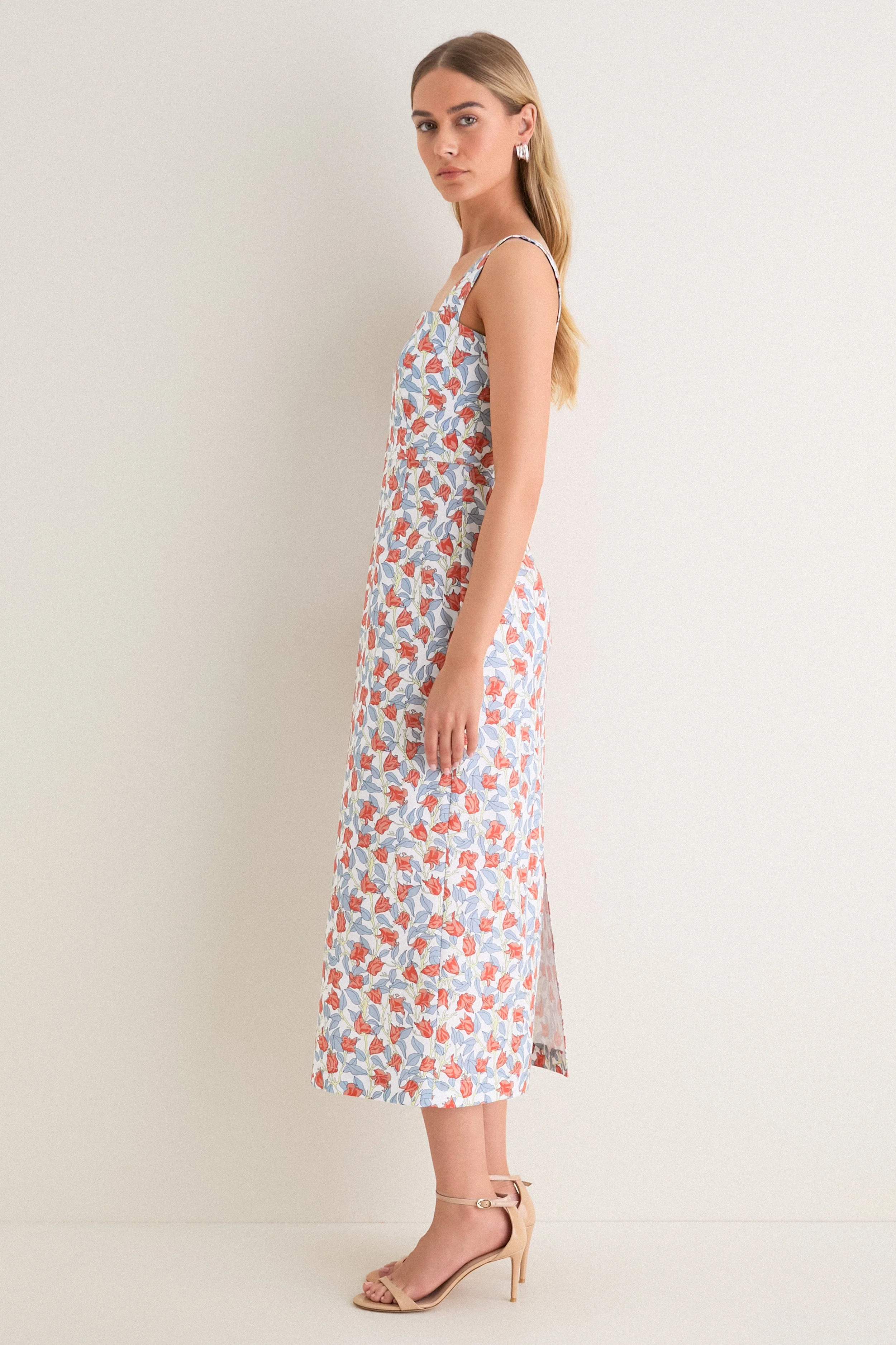 Red Bougainvillea Long Slip Dress