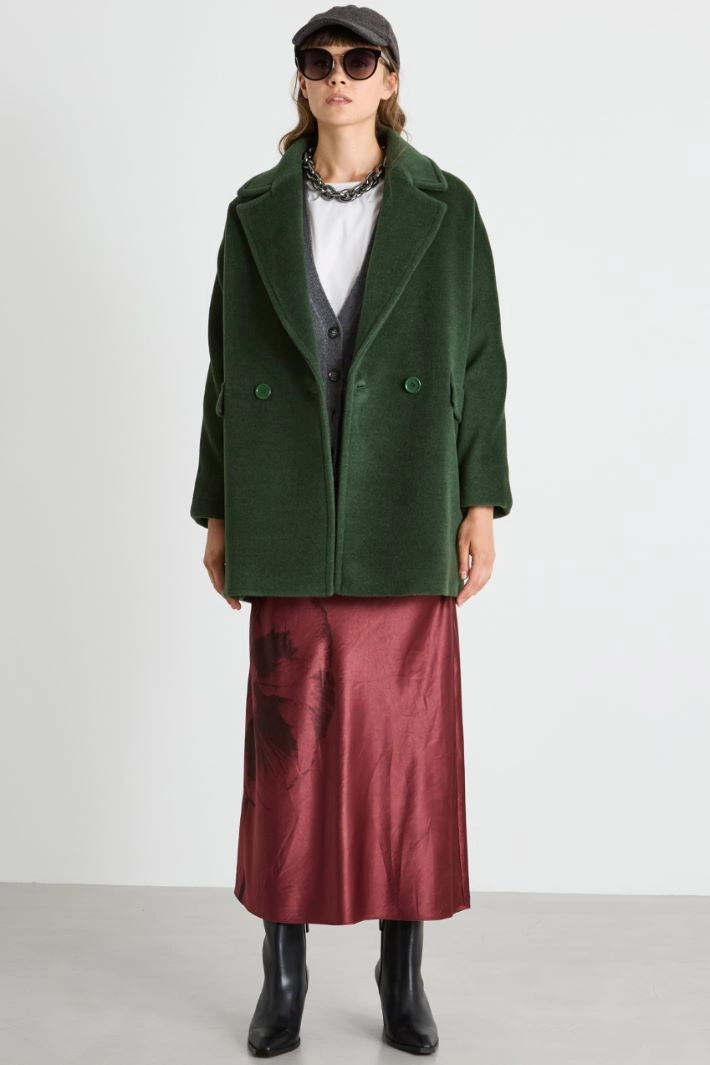 Double-breasted beaver coat - DARK GREEN