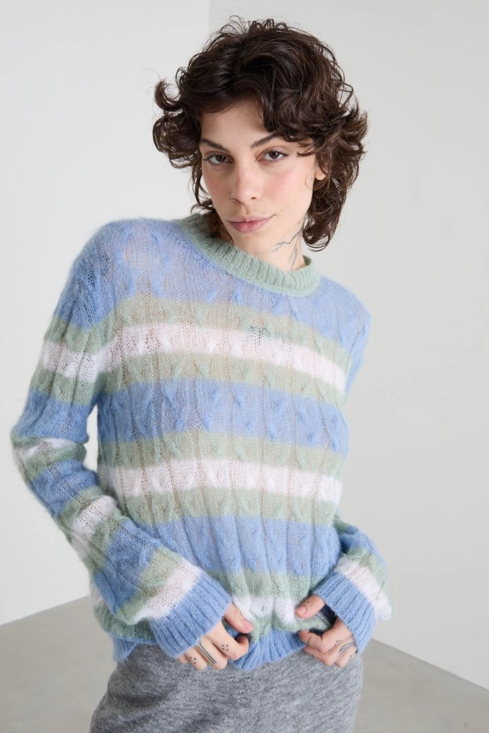 Cable-knit mohair sweater - LIGHT BLUE