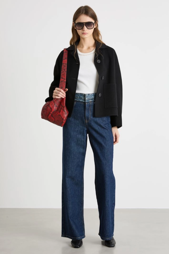 Single-breasted jacket with patch pockets - BLACK