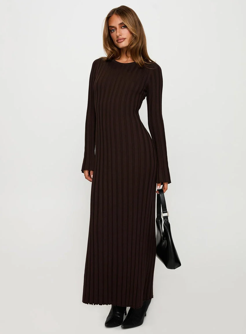 Vespa Long Sleeve Maxi Dress Brown