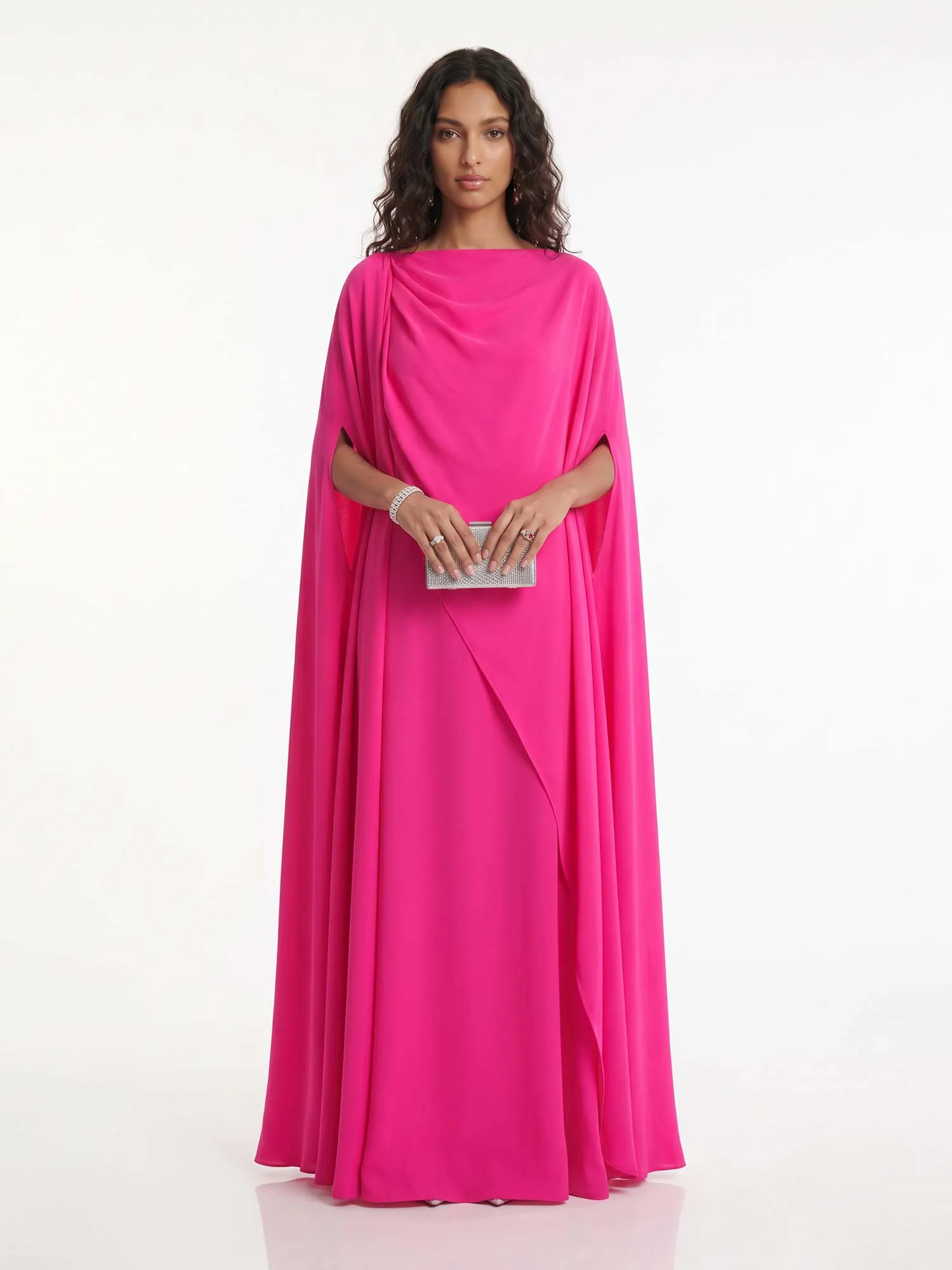 Hot Pink Cape Maxi Dress