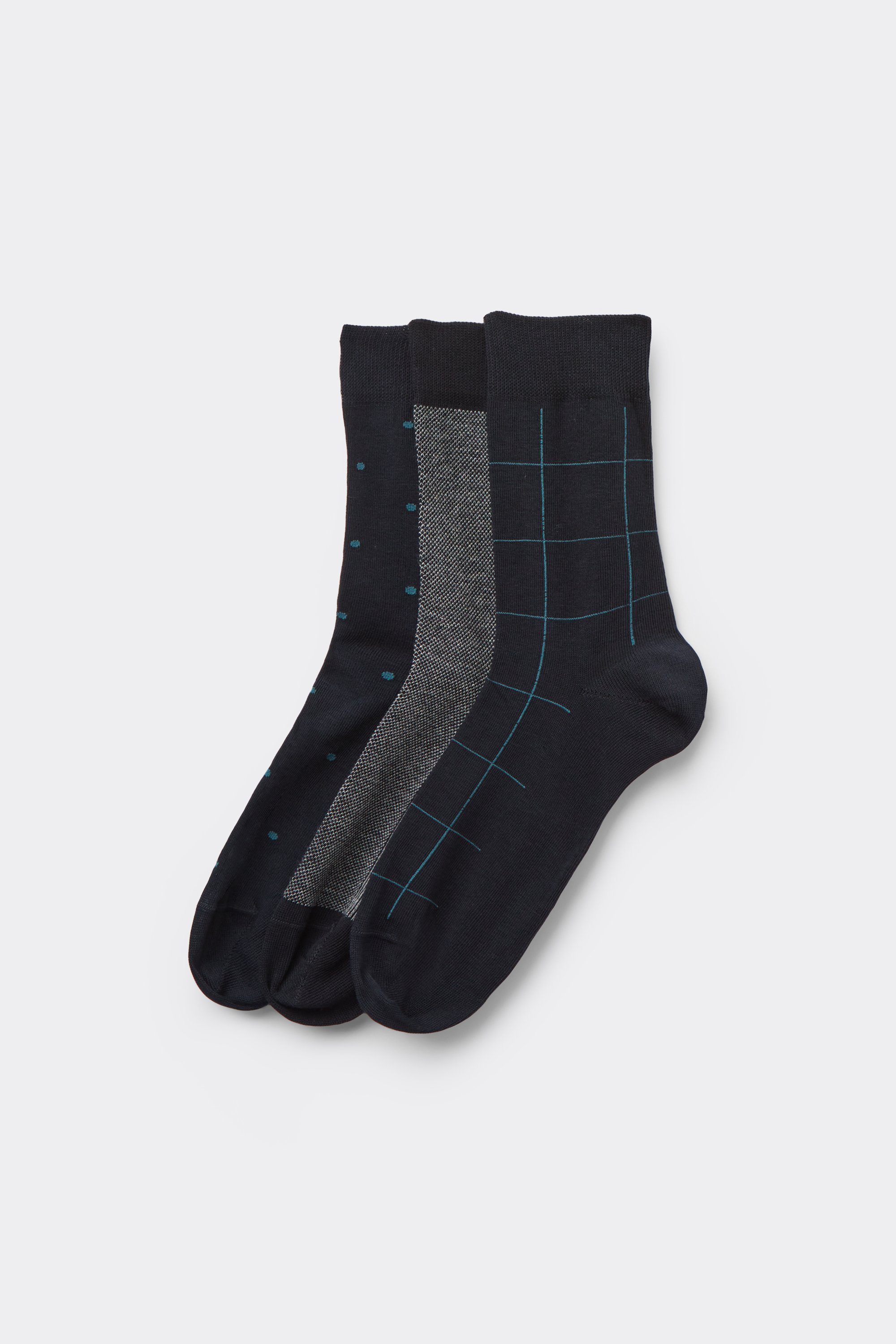 Three Pairs of Men's Short Patterned Hemless Cotton Socks