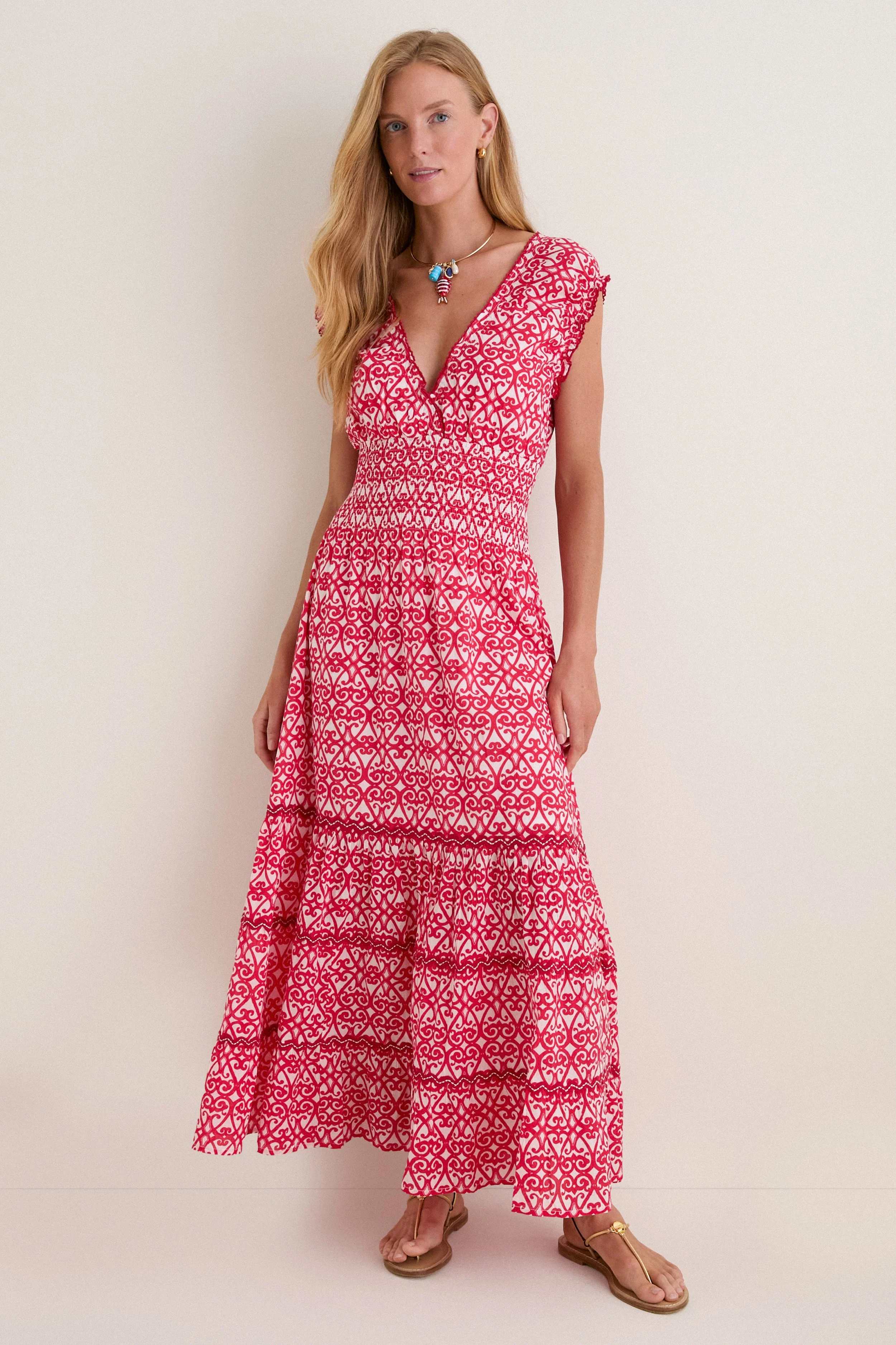 Red Siro Hilda Midi Dress
