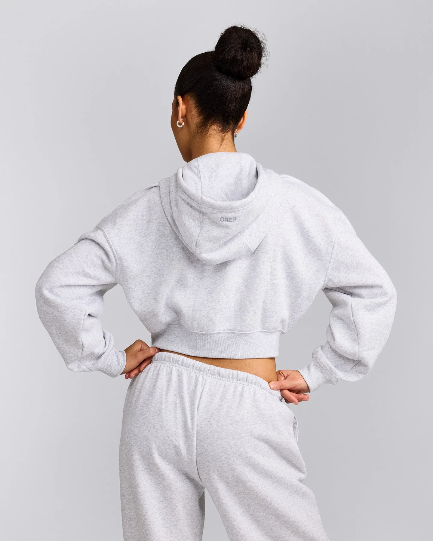 Foundations All Season Cropped Zip Through Hoodie | Grey Marl