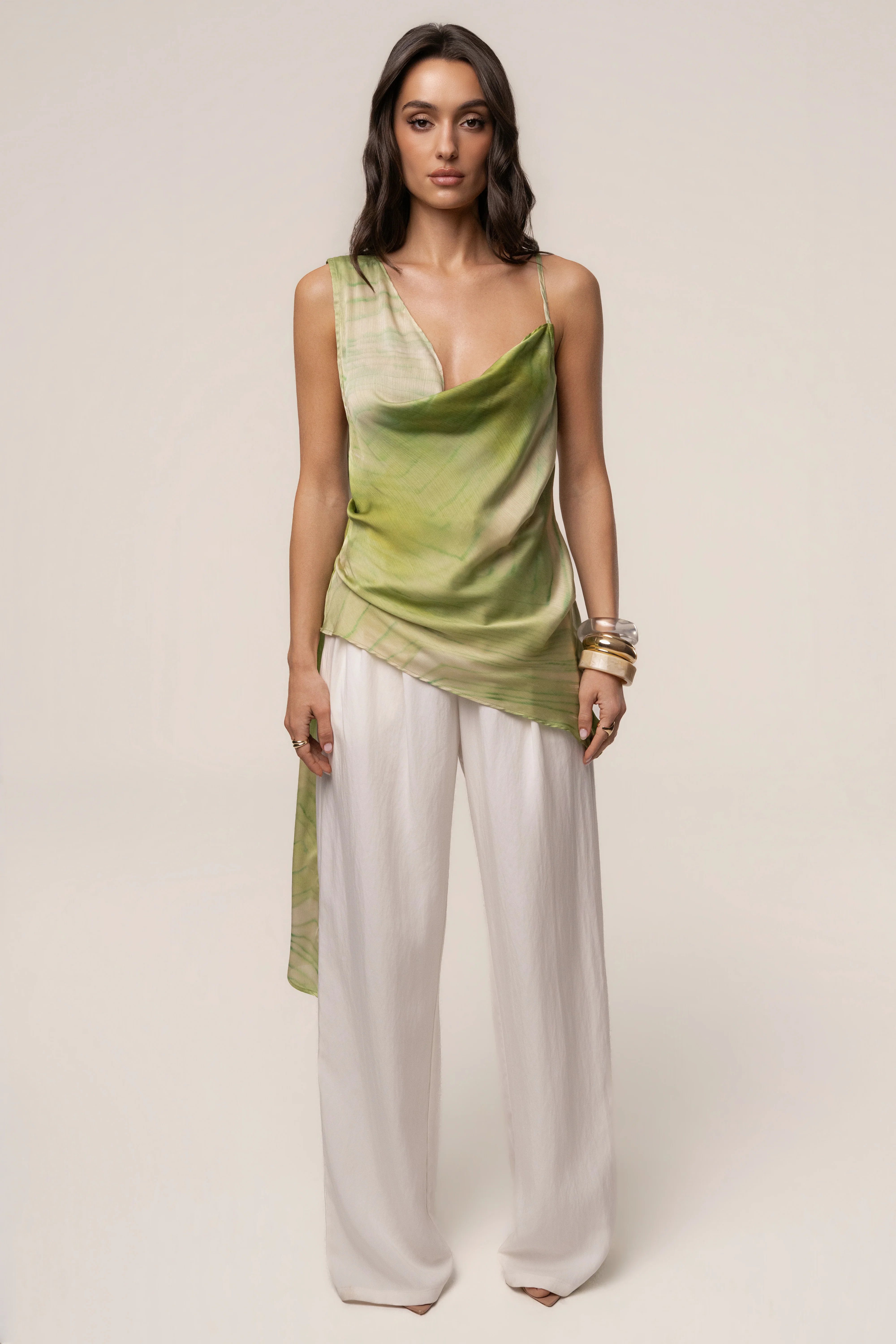 Green Print Selene Asymmetrical Top