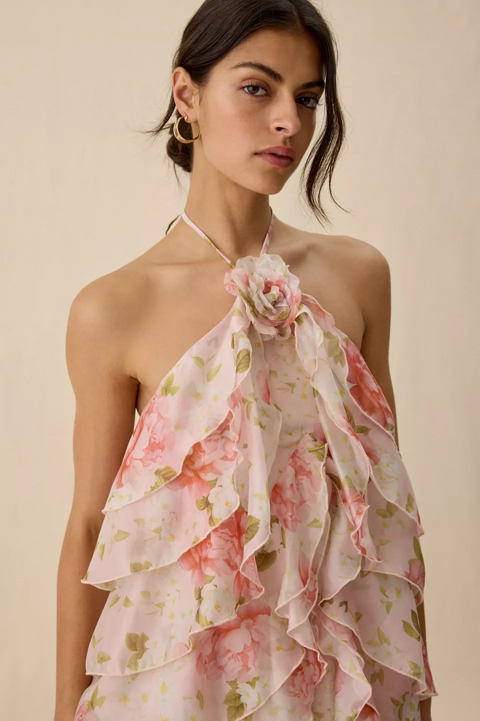 ASTR The Label Ofra Ruffle High Neck Halter Mini Dress
