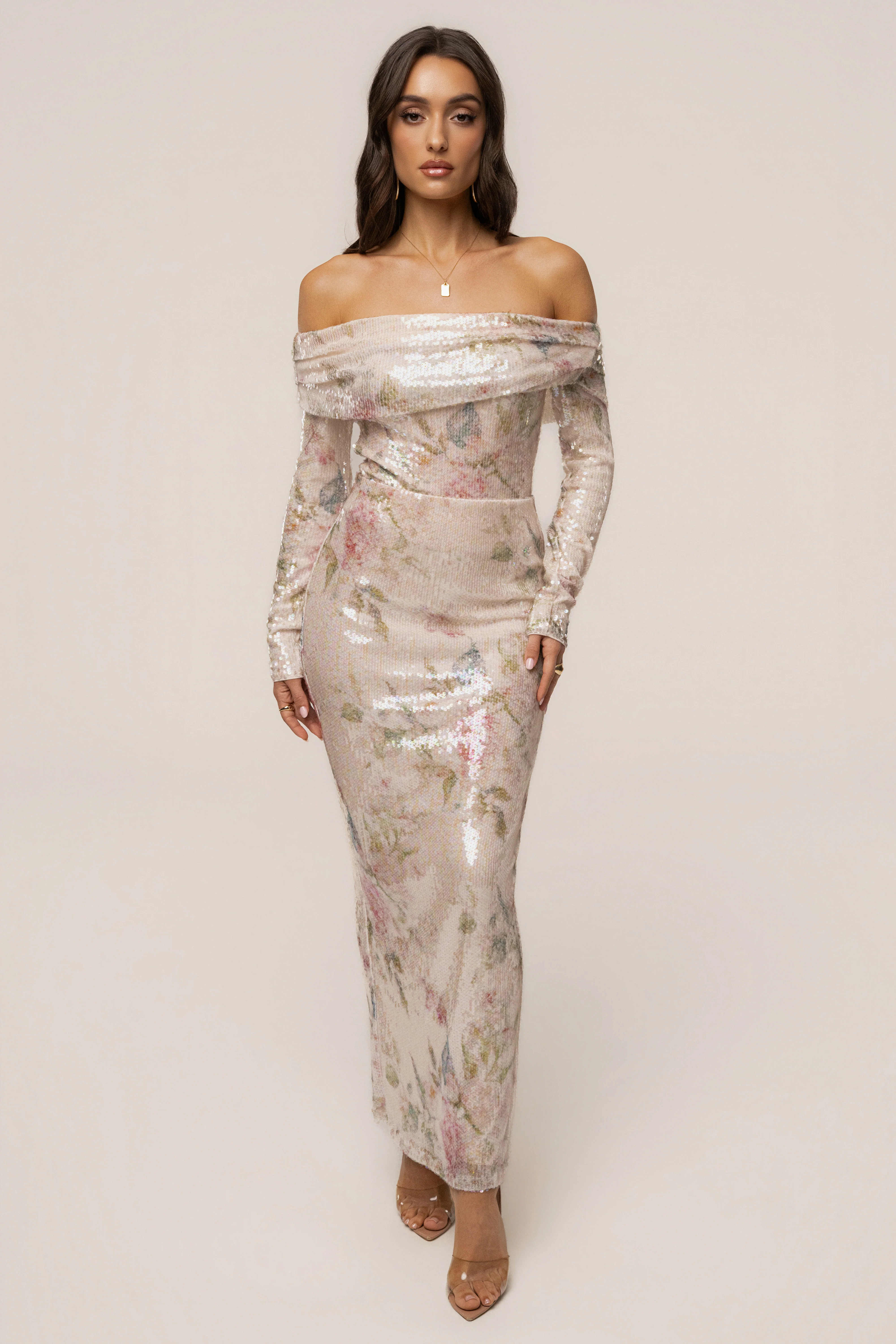 Ivory Floral Villa Nights Sequin Skirt