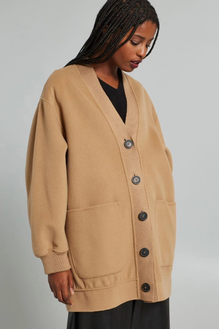 Cloth cardigan-style jacket - CAMEL