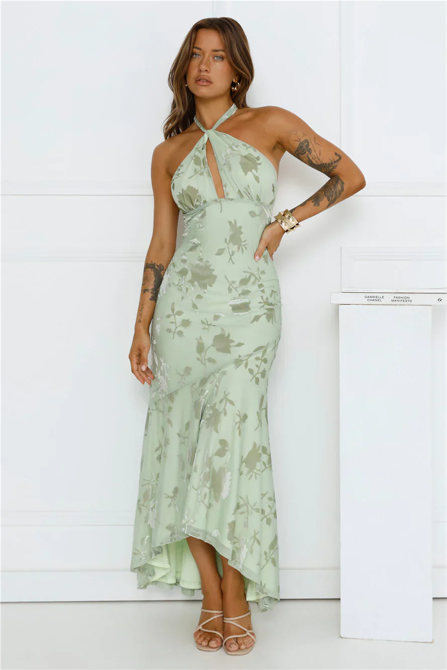 Social Girl Halter Maxi Dress Sage