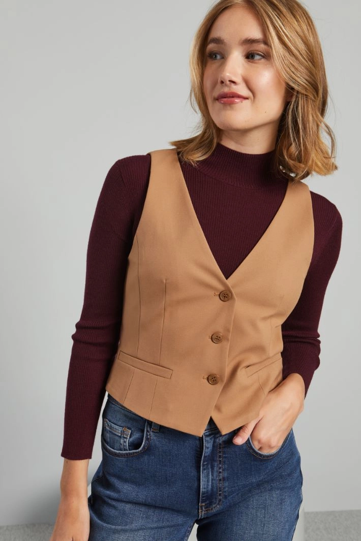 Slim fit canvas gilet - CAMEL