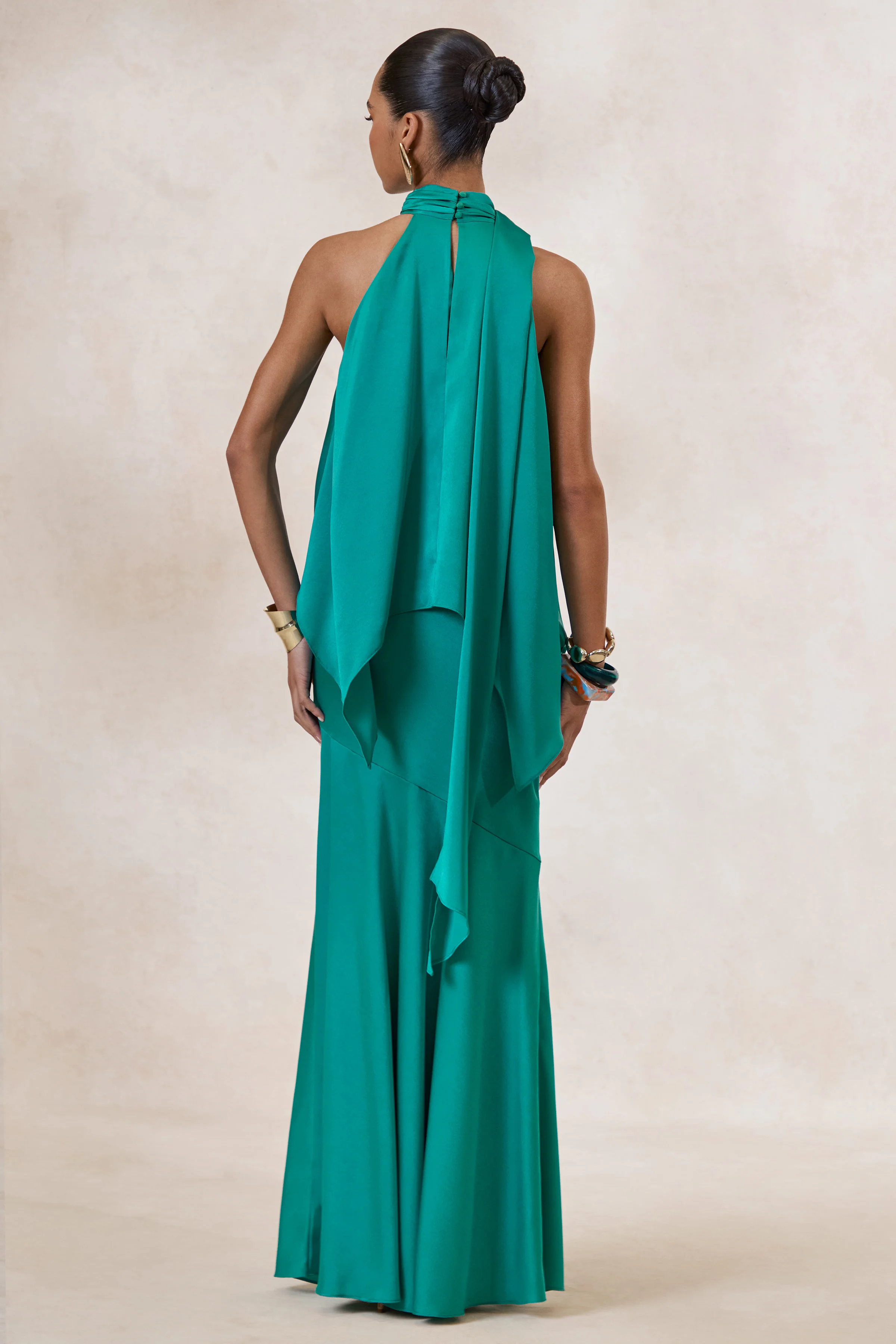Sarina | Teal Satin Halter-Neck Top