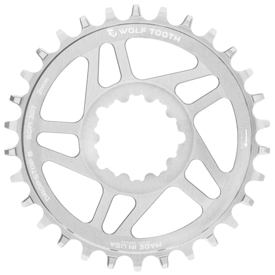 Wolf Tooth Chainring for SRAM 3-Bolt Direct Mount | Drop-Stop B | 3mm Offset | Boost - raw silver