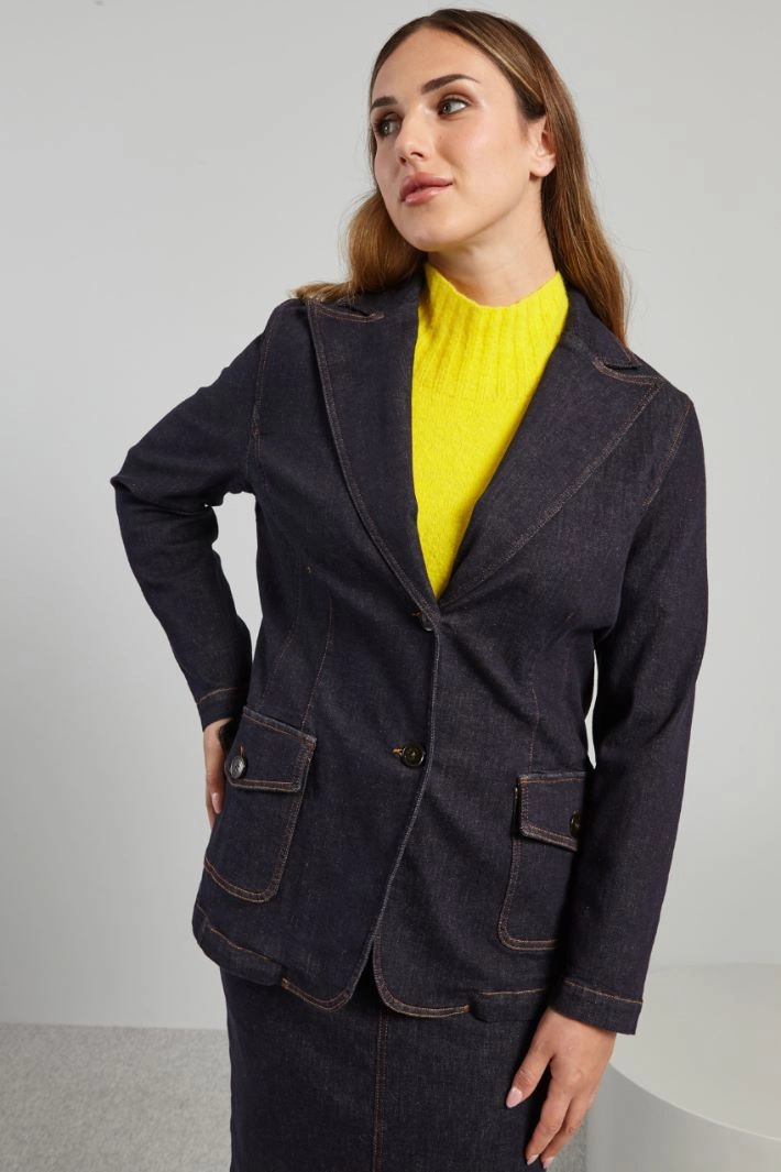 Slim fit denim blazer jacket - DENIM BLUE