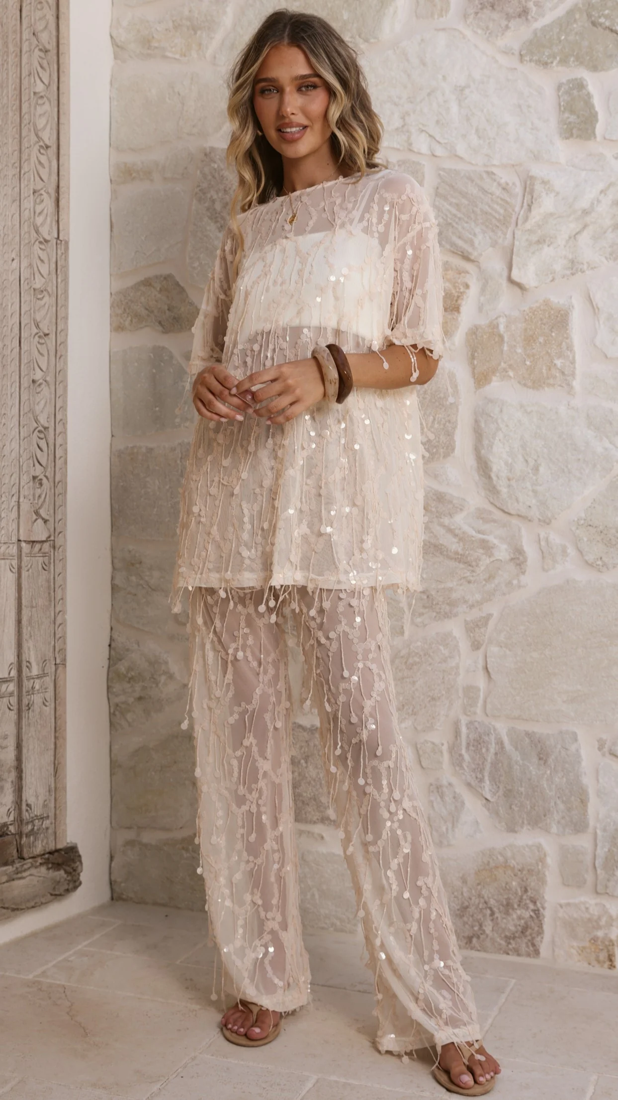 Zabby Sequin Pants - Beige