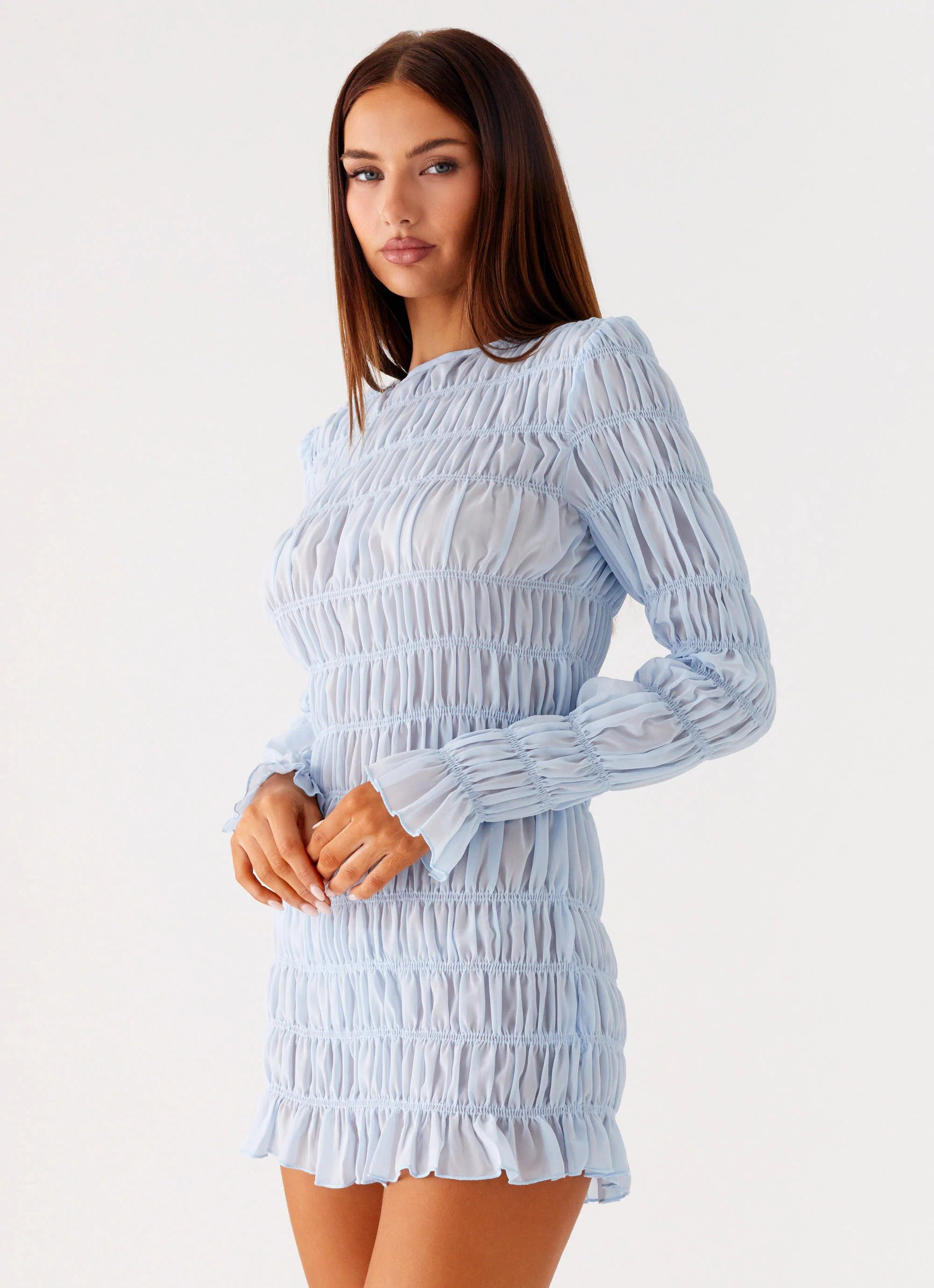 Jasy Long Sleeve Mini Dress - Sky Blue