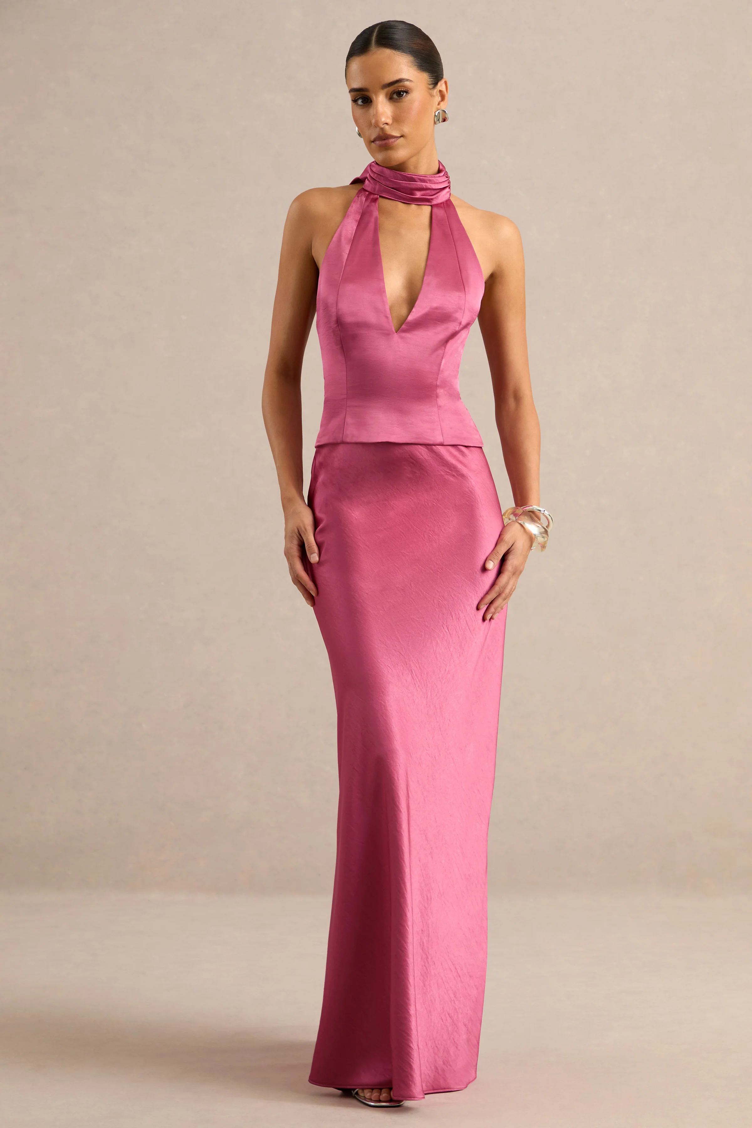 Lareina | Hot Pink Satin Maxi Skirt