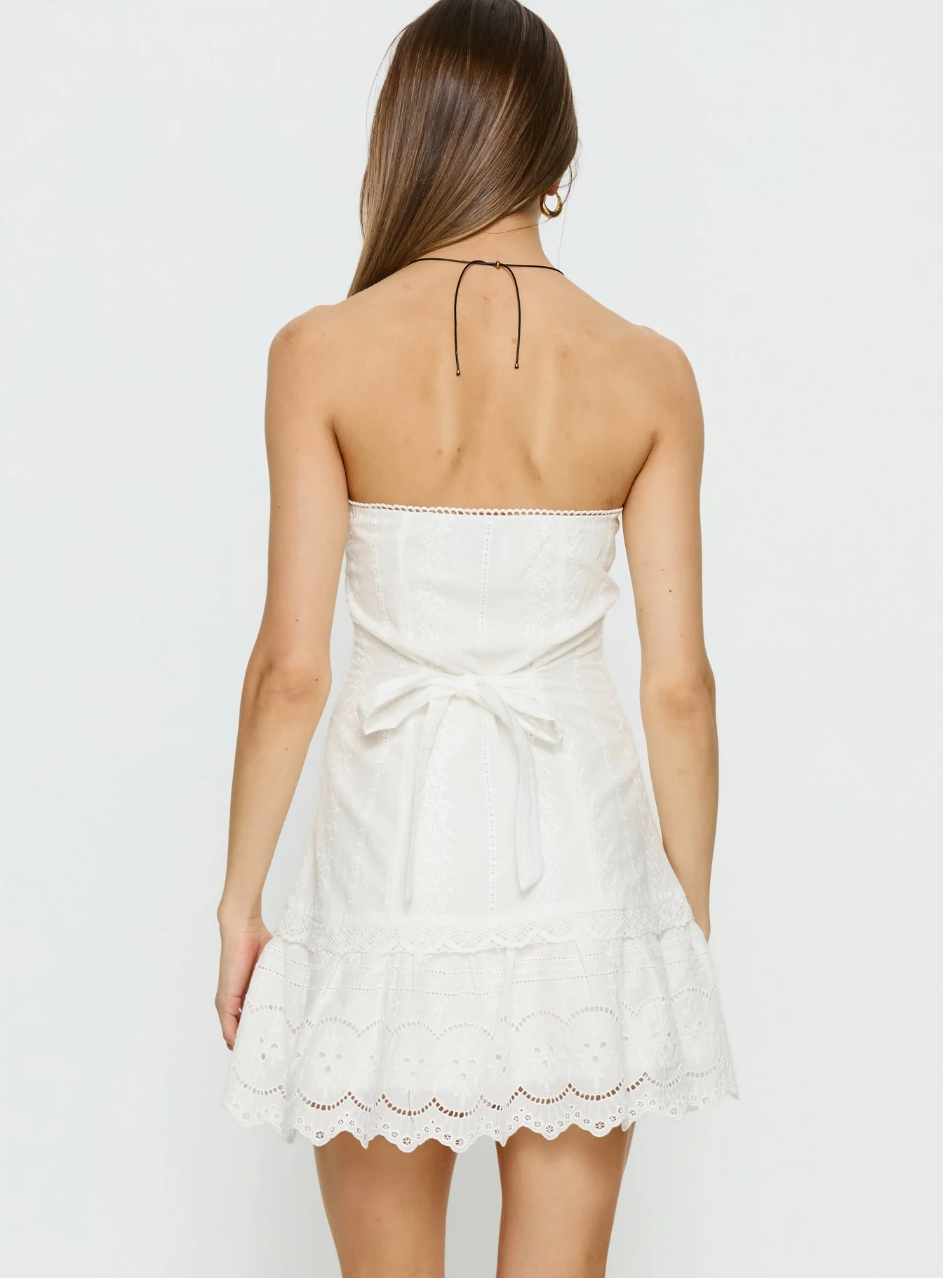 Analiese Strapless Anglaise Mini Dress White