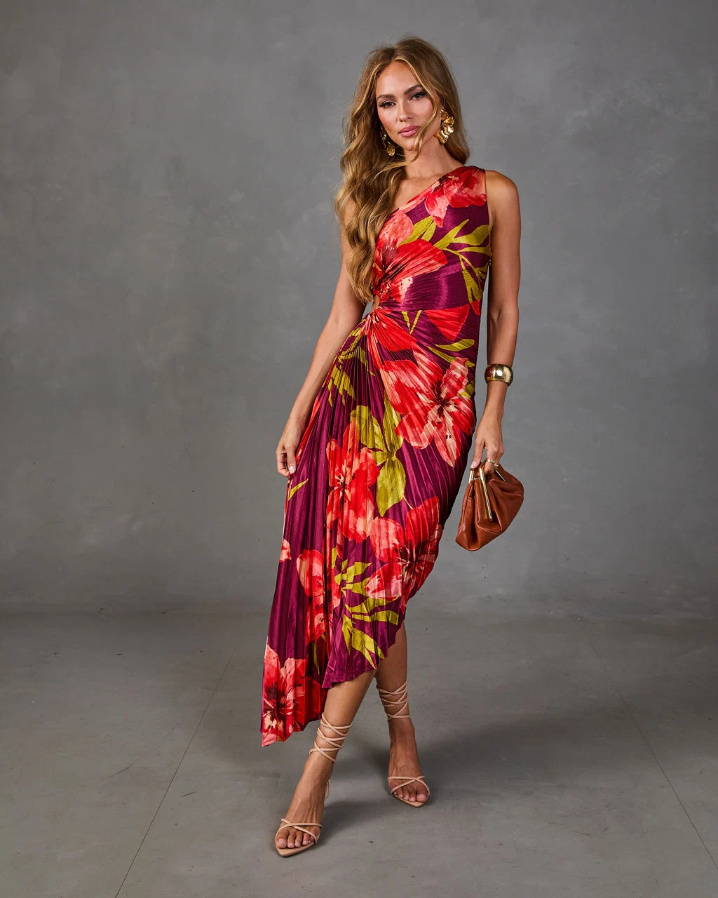 Modern Day Glam Printed One Shoulder Asymmetrical Maxi Dress