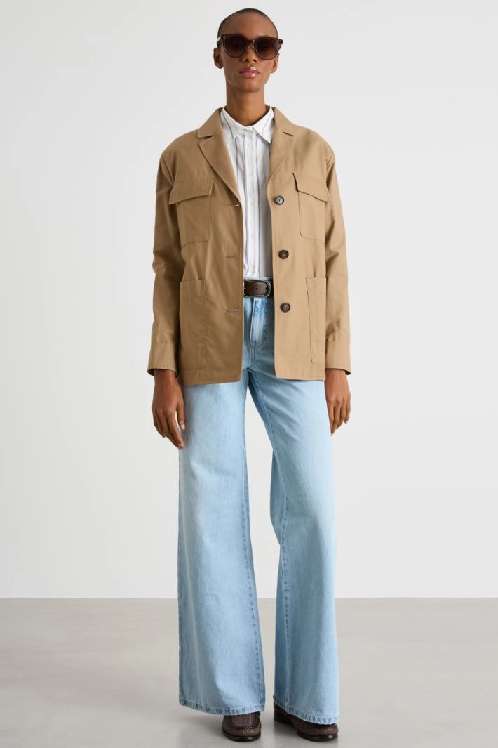 Belted water-repellent twill jacket - CAMEL