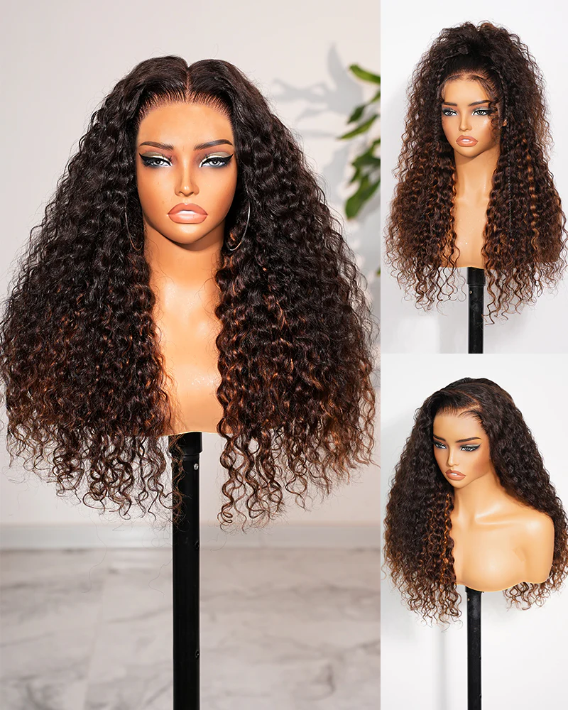 Ophirawig 13x6 Three-Go? Glueless Wig Chestnut Brown Ombre Water Wave With Drawstring For Beginner